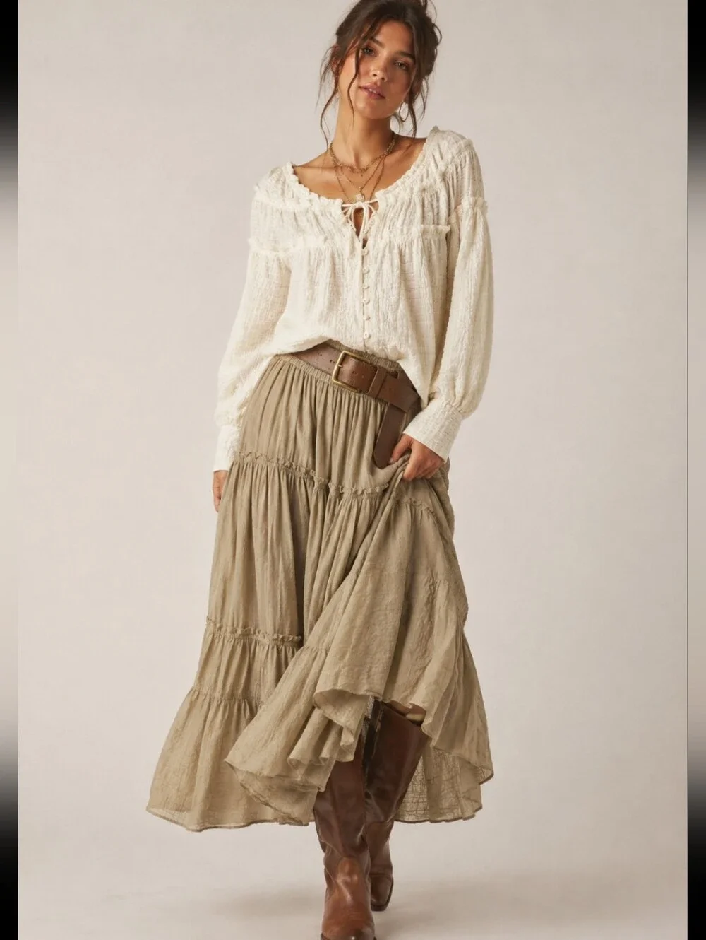 Free People Ivory Textured Ruffle Peasant Boho Blouse Small NWOT
